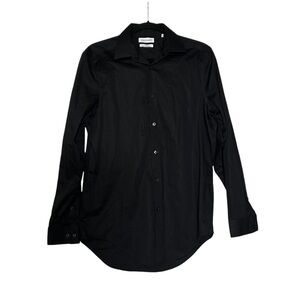 Calvin Klein Steel Herringbone Dress Shirt Slim Fit Black Size M 15 32/33 Office